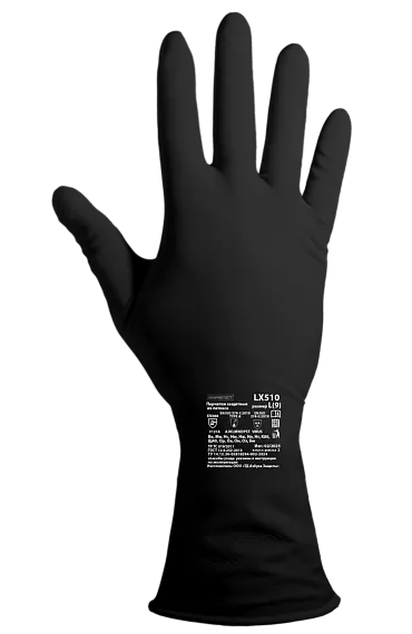 Перчатки химостойкие латексные Тип КЩС-1, толщина 0,7 мм,  чёрные ArmProtect LX510,  р.9 (L)
