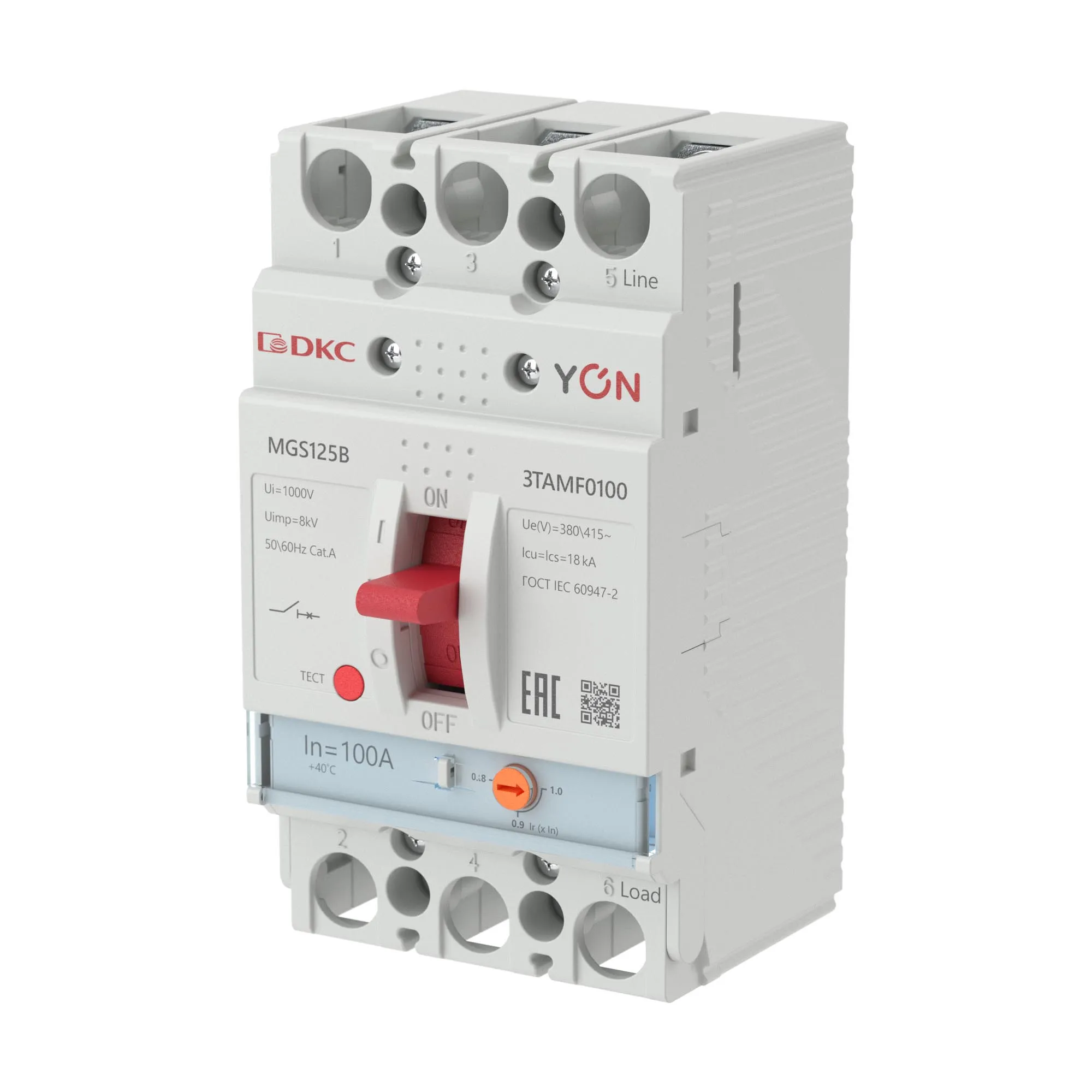 Автоматический выключатель YON MGS125 3P 80-100A 18kA 