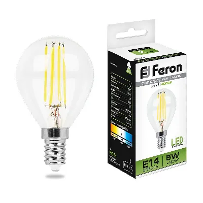 Лампа светодиодная LED 5вт Е14 белый шар FILAMENT 