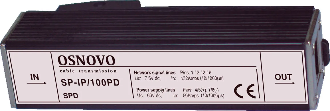 Устройство грозозащиты с защитой линий PoE до 100 Мб/с RJ45 