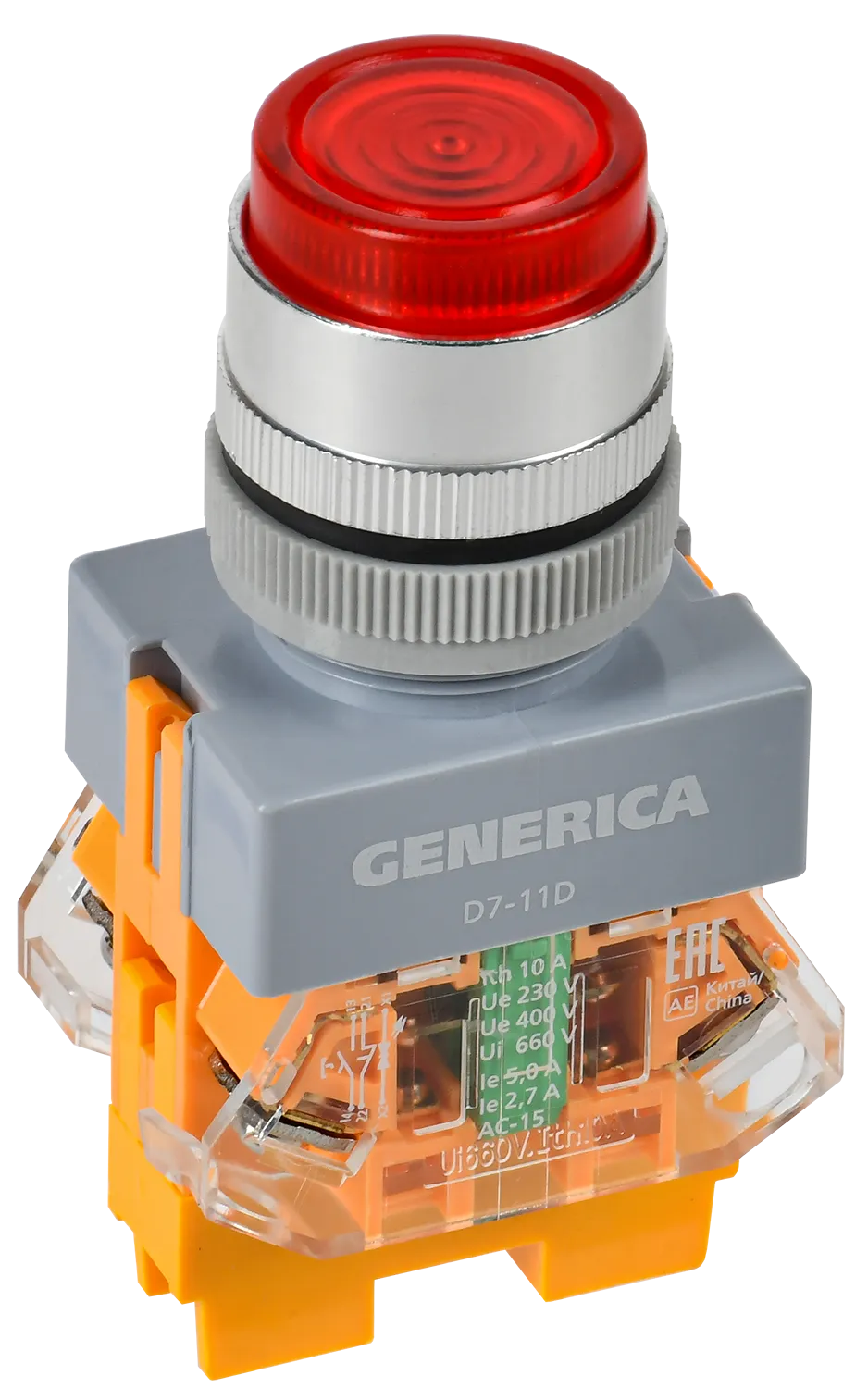 Кнопка D7-11D d=22мм 1з+1р с подсв. кр. GENERICA