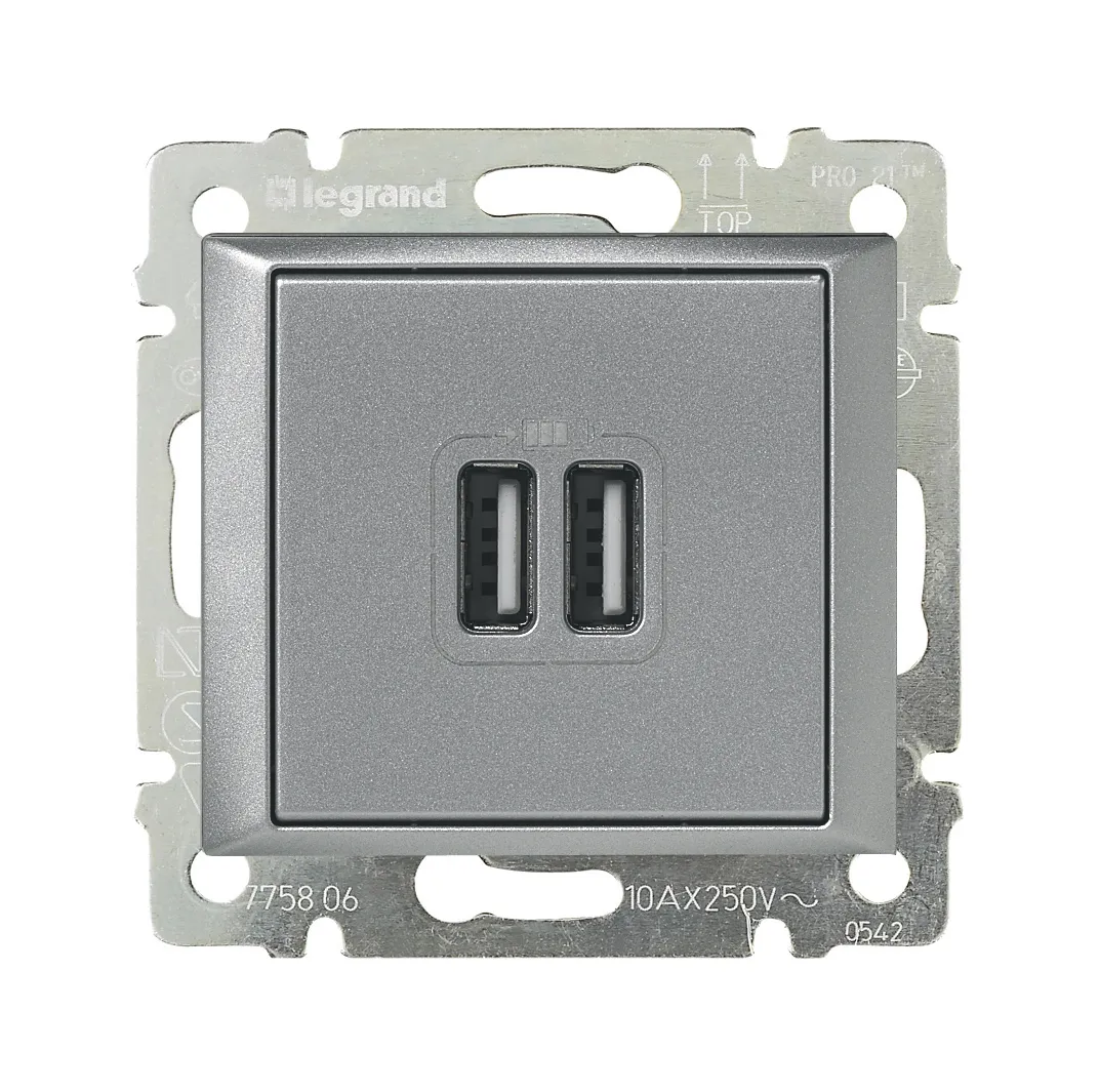 Розетка USB A+A 15Вт алюминий VALENA