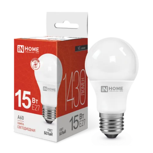 Лампа светодиодная LED-A60-VC 15Вт 230В Е27 4000К 1430Лм IN HOME