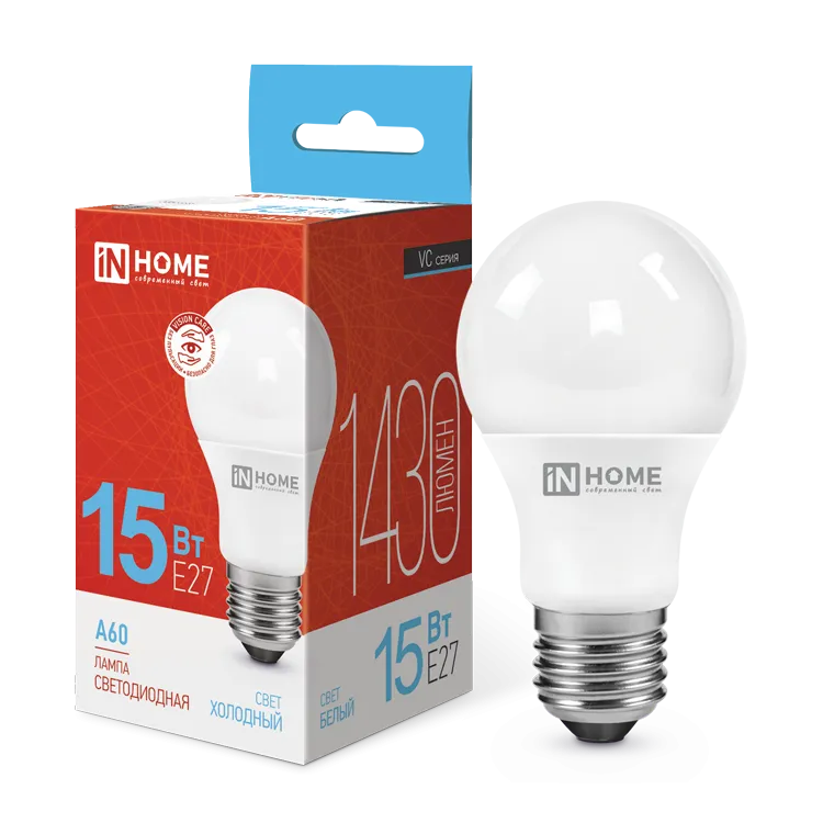 Лампа светодиодная LED-A60-VC 15Вт 230В Е27 6500К 1430Лм IN HOME