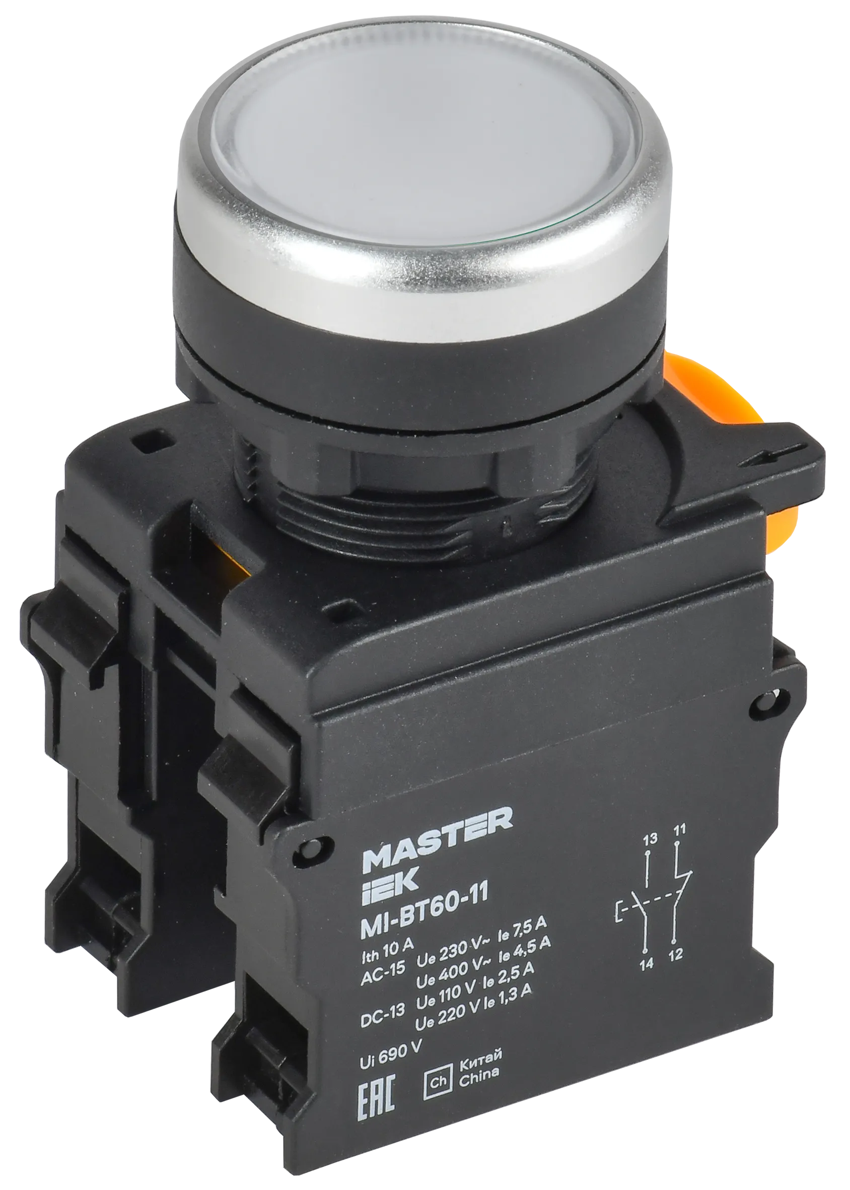 Кнопка d=22мм 1NO+1NC белая MASTER IEK