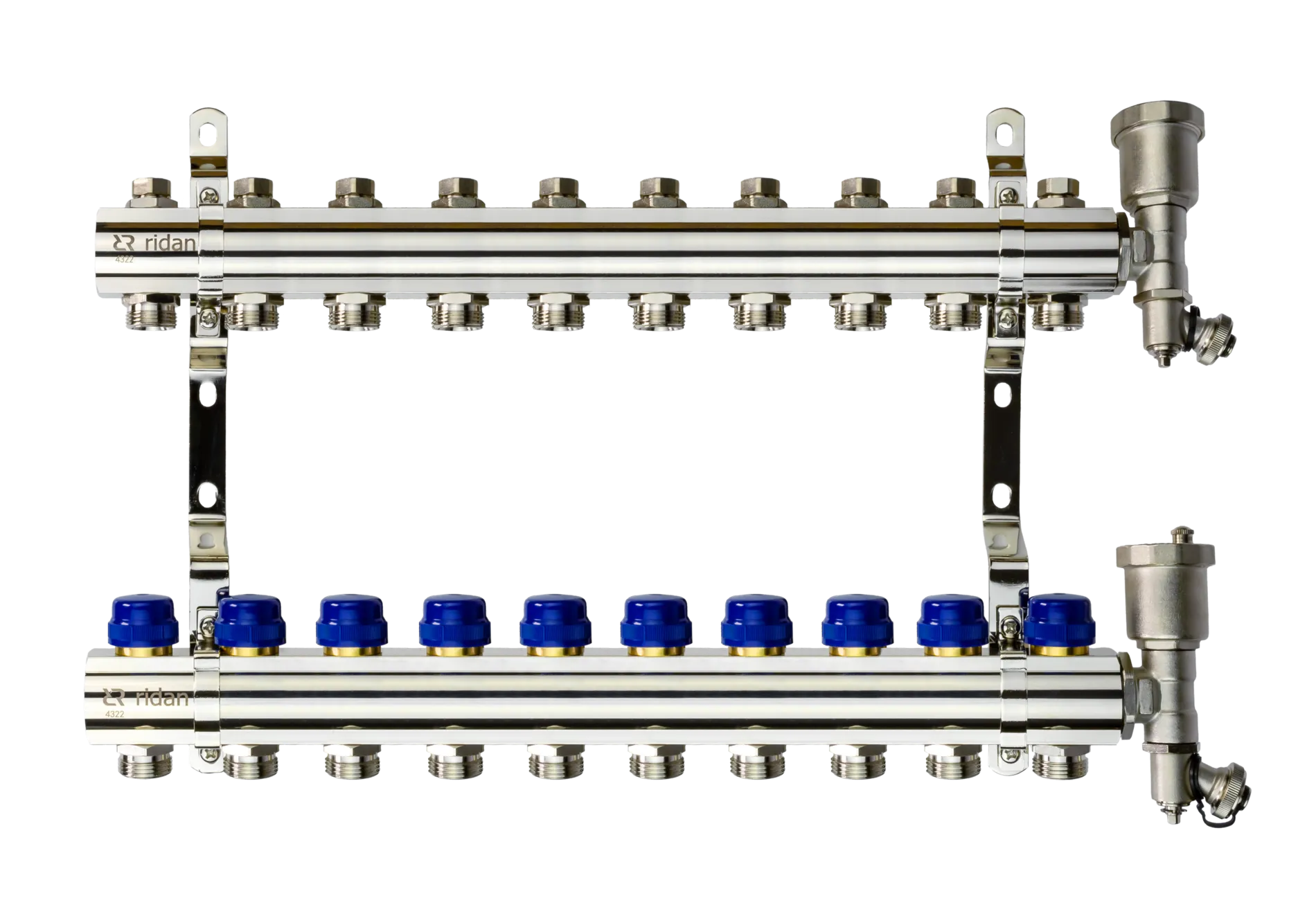 Коллекторная группа FHF-10R set 10 контуров 1' х 3/4' c воздухоотводчиками и кронштейнами 