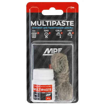 Комплект паста уплотнительная универсальная (вода, газ, 25 гр) MULTIPASTE + лён Premium, МР 