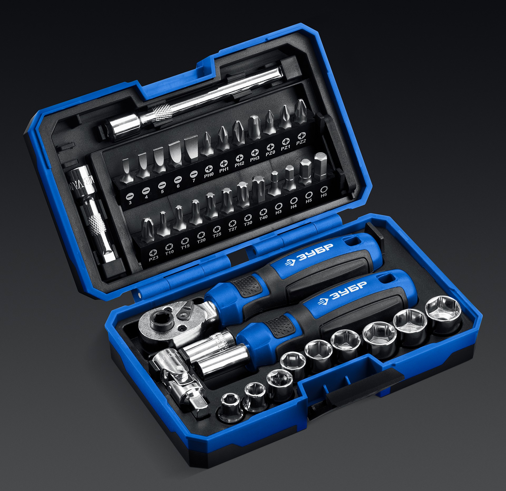 Набор 39шт, Профессионал-39: трещетка, отвертка-битодержатель с насадками