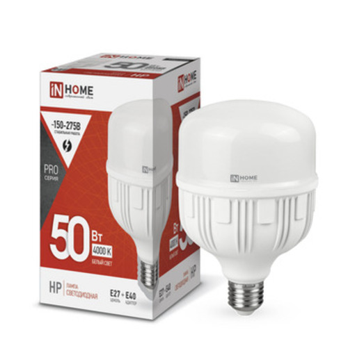 Лампа светодиодная LED-HP-PRO 50Вт 230В Е27 с адаптером E40 4000К 4750Лм IN HOME