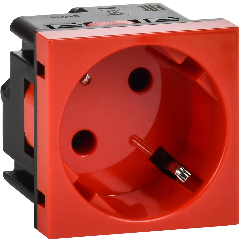 Розетка с заземлением  -  винтовые зажимы - без шторок 16А 250В - 45°- 2 модуля - красный