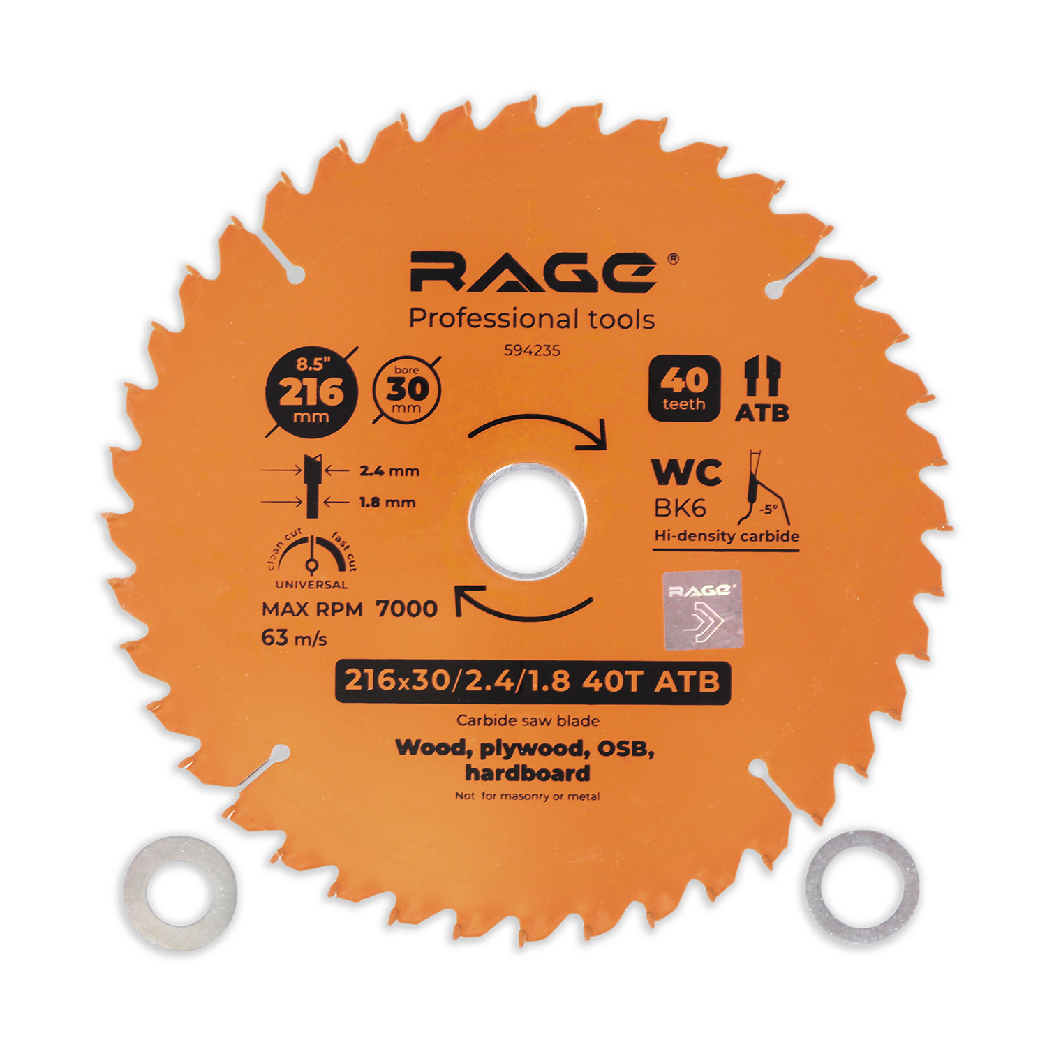 Диск пильный универсальный 216 мм 40 зубьев посадка 30 мм + кольцо 25.4 мм 20 мм 16 мм