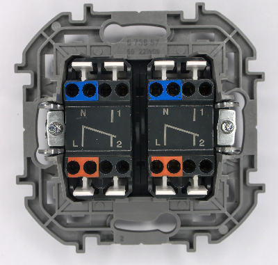 Переключатель модульный двухклавишный - INSPIRIA -10 AX - 250 В~ - алюминий