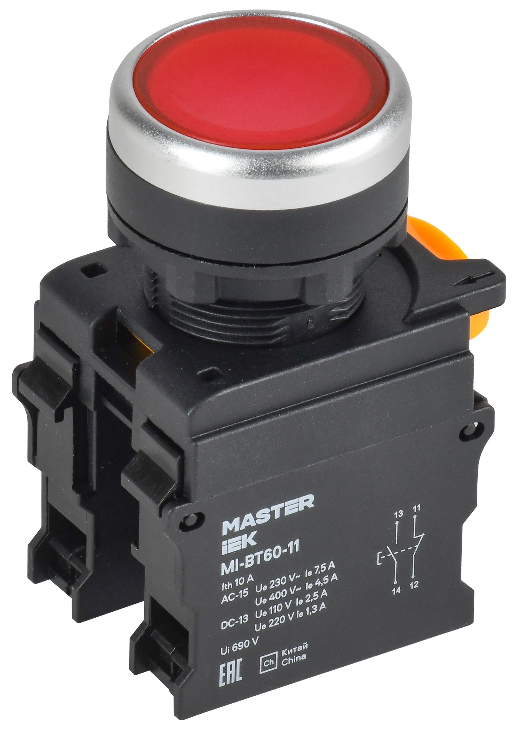 Кнопка d=22мм 1NO+1NC красная MASTER IEK