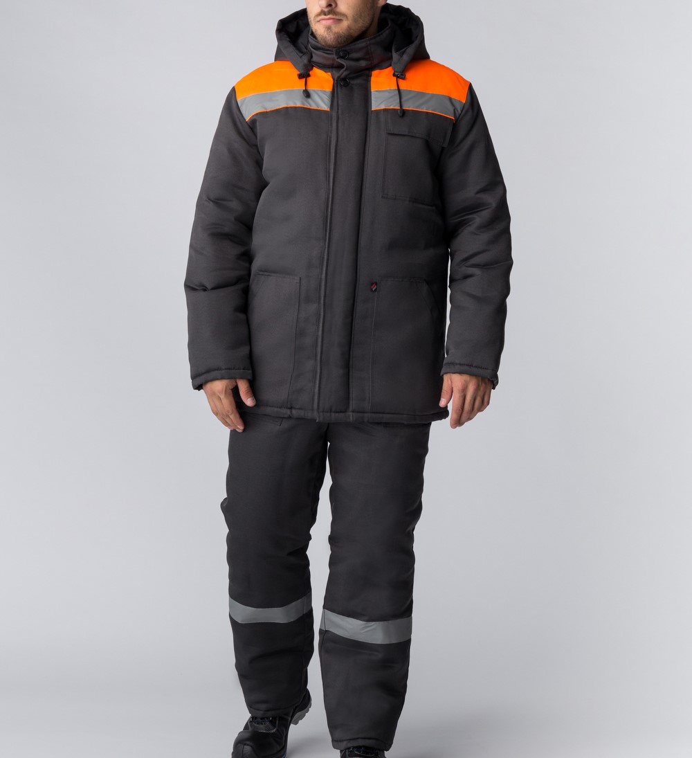 Костюм зимний Партнер NEW (Смесовая, 210) п/к, темно-серый/оранжевый,48-50,182-188