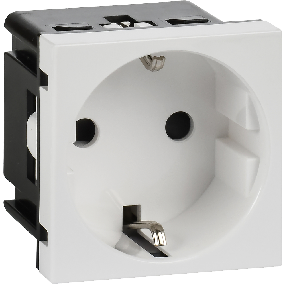 Розетка с заземлением  -  винтовые зажимы - без шторок 16А 250В - 90°- 2 модуля - белый