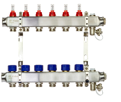 Коллекторная группа SSM-6RF set 6 контуров 1' x 3/4' с расходомерами и кронштейнами