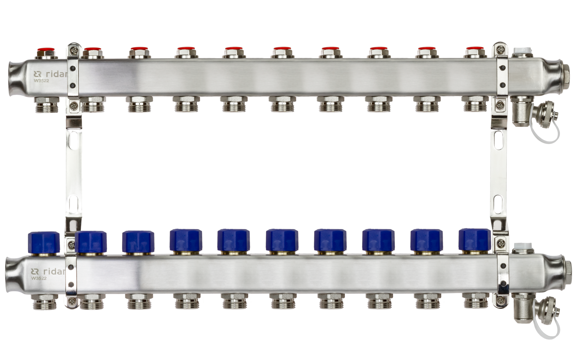 Коллекторная группа SSM-10R set 10 контуров 1' x 3/4' с термостатическими клапанами и кронштейнами