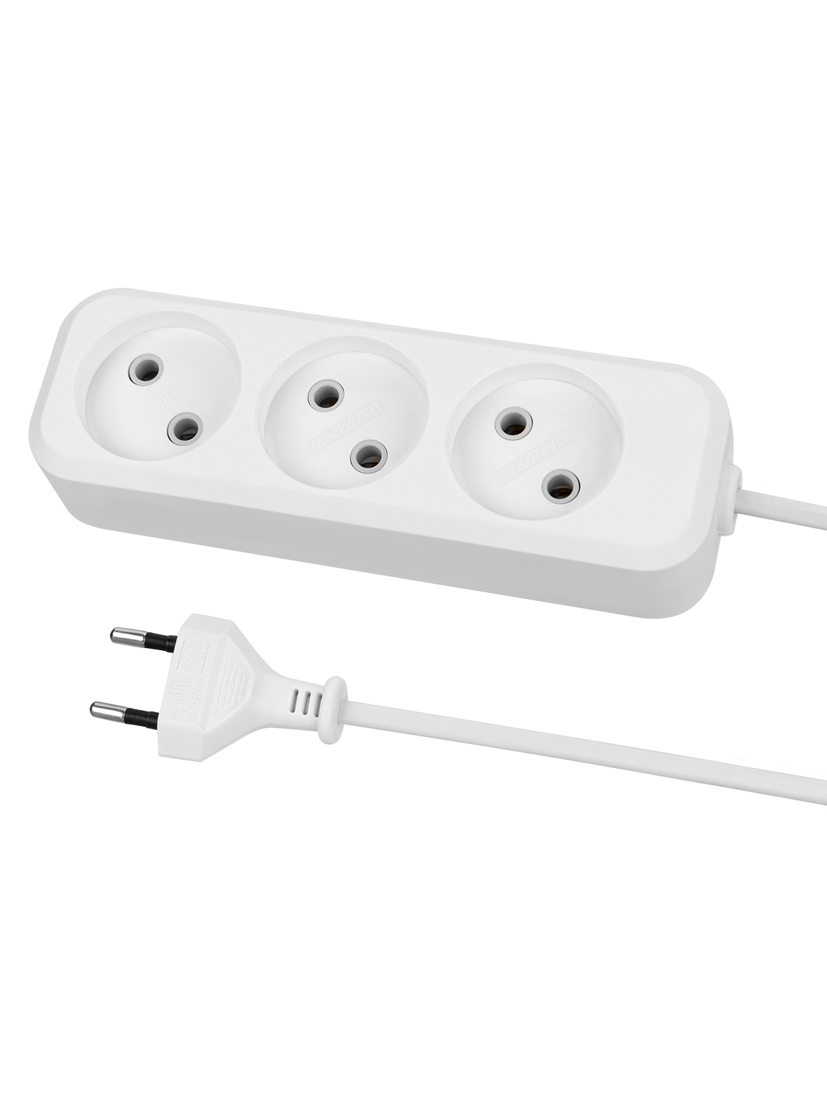 Удлинитель 3 гнезда. 3 метра.б/з.6 А. 1380 Вт. белый. НАРОДНЫЙ