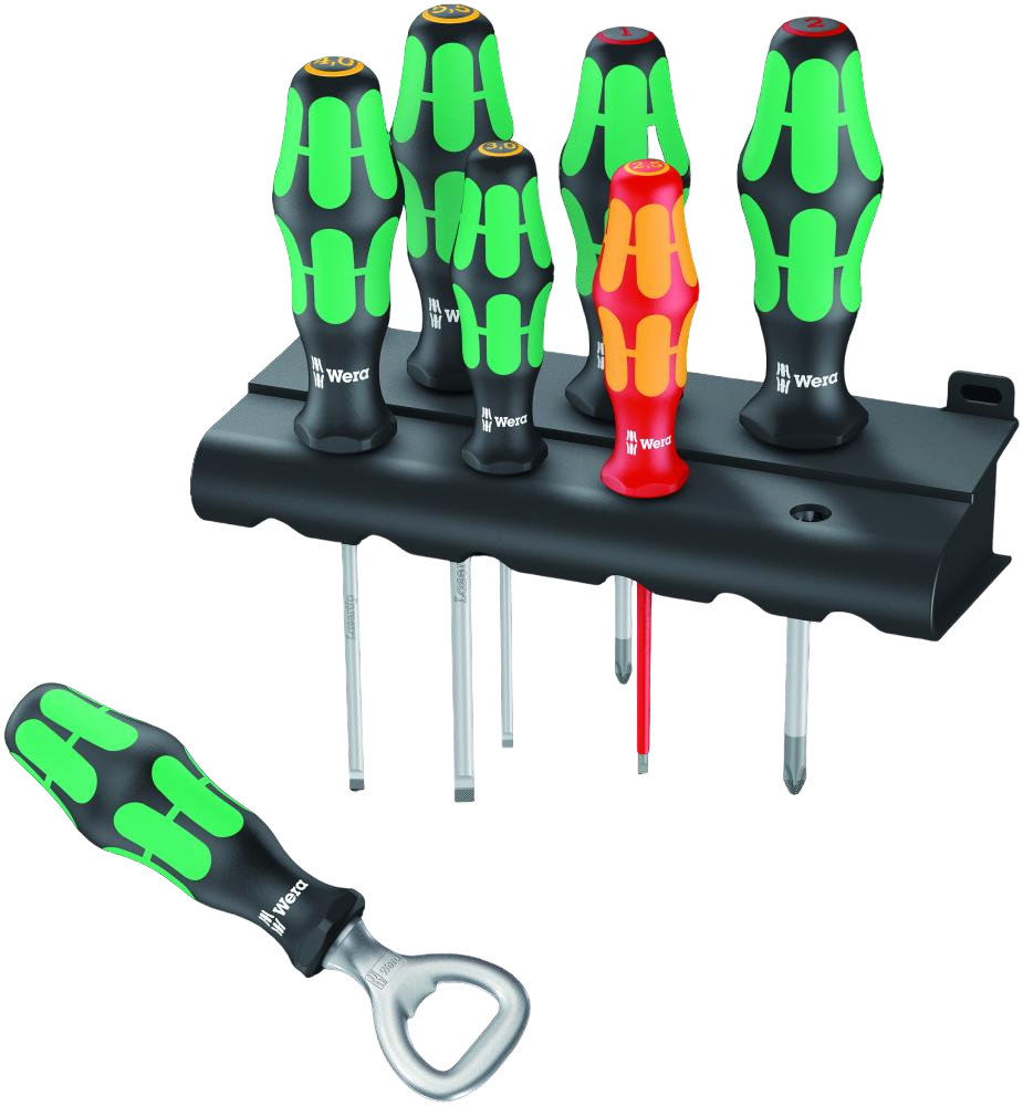 Набор отверток + подставка + открывалка, 7 пр., PH 1-2, SL 3-4-5.5, SL VDE 2.5