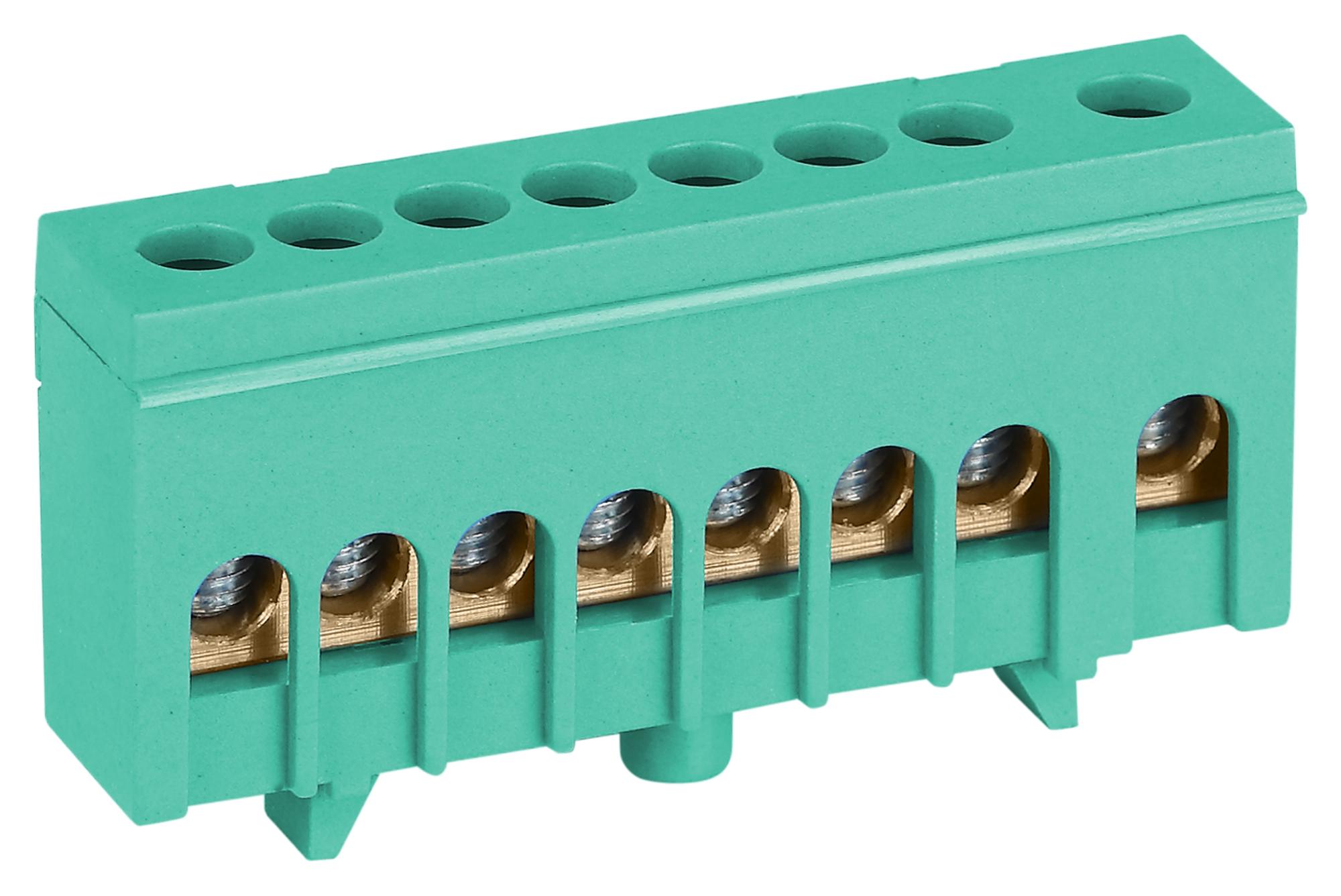 Шина NO-224-102 PE земля в изолированном корпусе на DIN-рейку ШНИ-6х9-8-Д зеленый