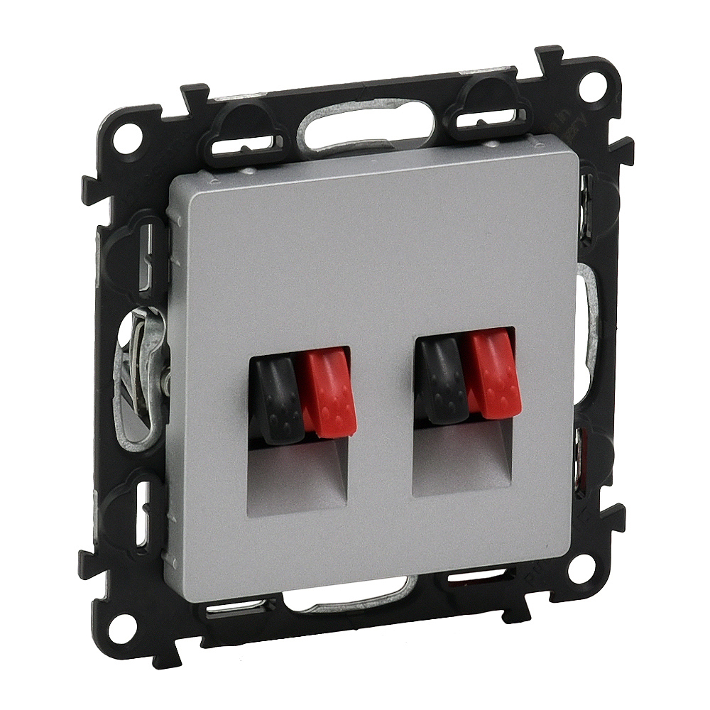 Valena LIFE Аудиорозетка двойная с лицевой панелью пружинные зажимы алюминий