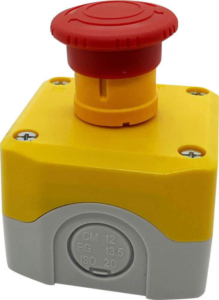 Пост кнопочный SALK178, 1 отверстие, желтый с кнопкой аварийного останова