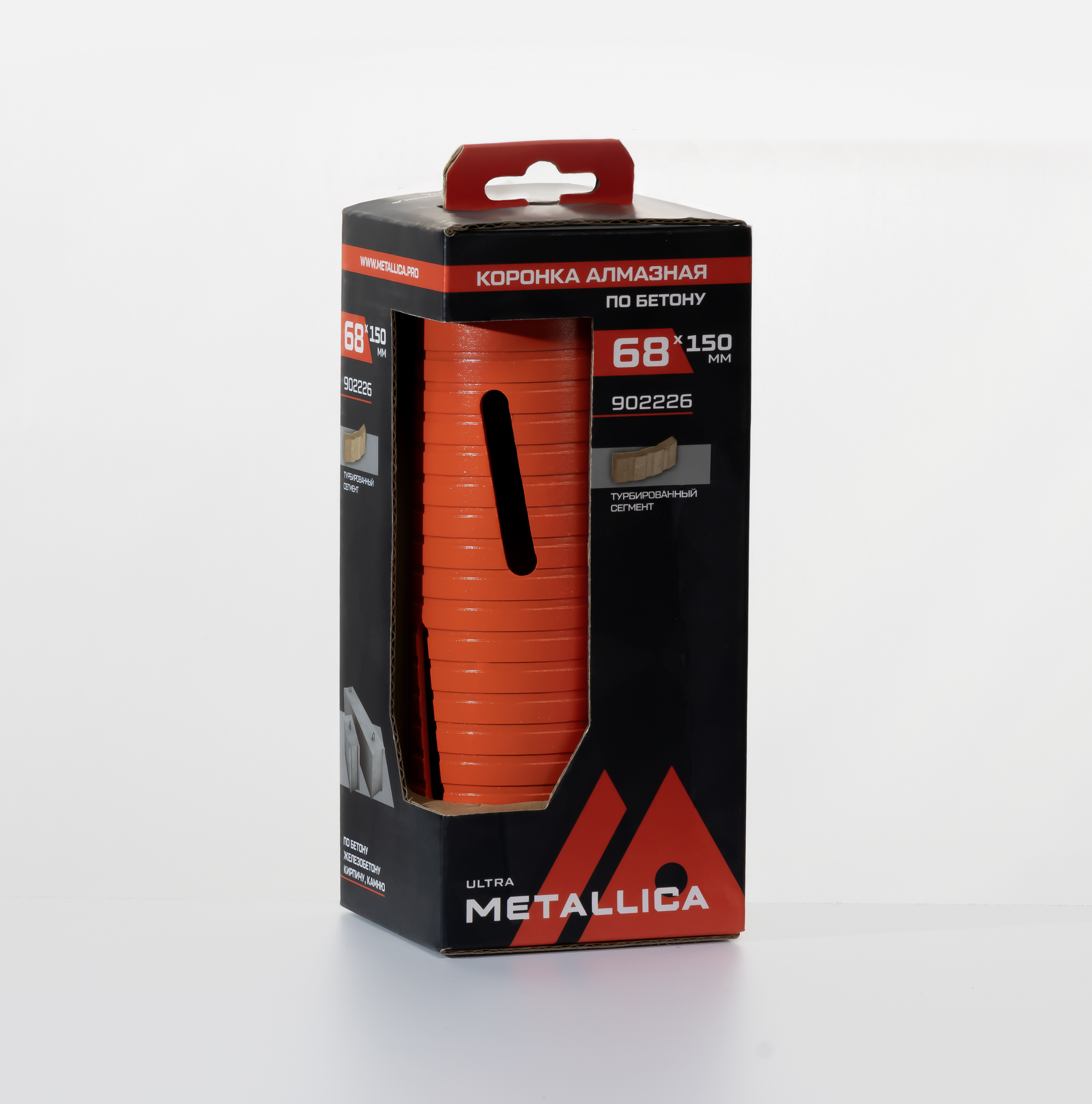 Коронка алмазная сегментная удлин. 68x150 мм, М16, без хвостовика, по бетону