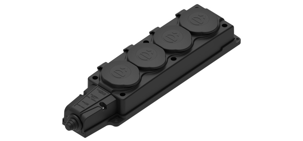 Колодка 4х розетка 2К+З каучуковая 16А/250В IP44 Чёрная MultiSet