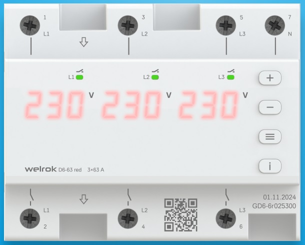 Реле напряжения welrok D6-63 red