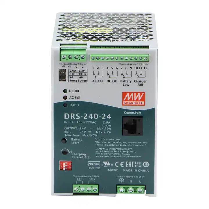 Блок питания AC-DC с функцией UPS c MODBus интерфейсом, 240Вт, вход 90-305В АС,127-431В DC, выход: 24В, выход зарядного устройства: 0-30В,0-10 А, в корпусе