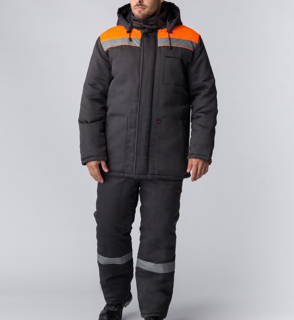 Костюм зимний Партнер NEW (Смесовая, 210) п/к, темно-серый/оранжевый,44-46,170-176