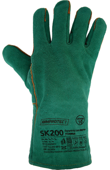 Краги спилковые пятипалые утепленные искусственным мехом, бирюзовые, ArmProtect SK200, р.10