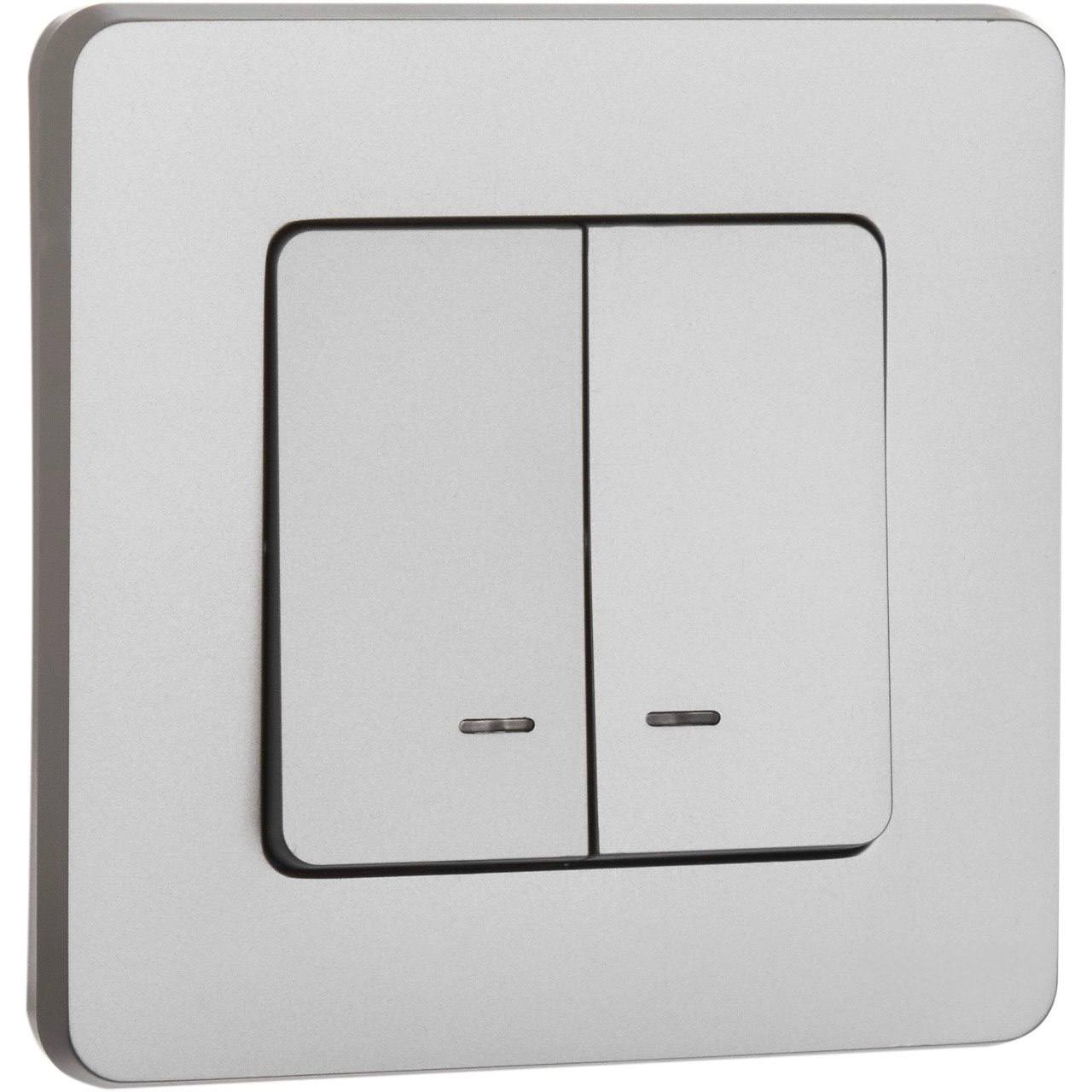 Выключатель двухклавишный с подсветкой/индикацией INSPIRIA 10 AX 250 В~ алюминий