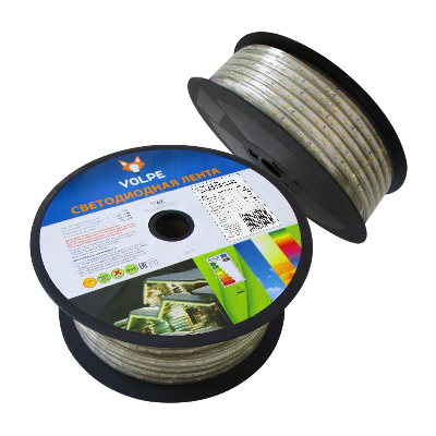 Лента светодиодная гибкая герметичная ULS-Q325 2835-60LED/m-10mm-IP67-220V-6W/m-50M-WW В ПВХ трубке. Упаковка - бобина 50 м. IP67. Угол излучения 120. Кратность резки 1 м. Теплый белый свет.