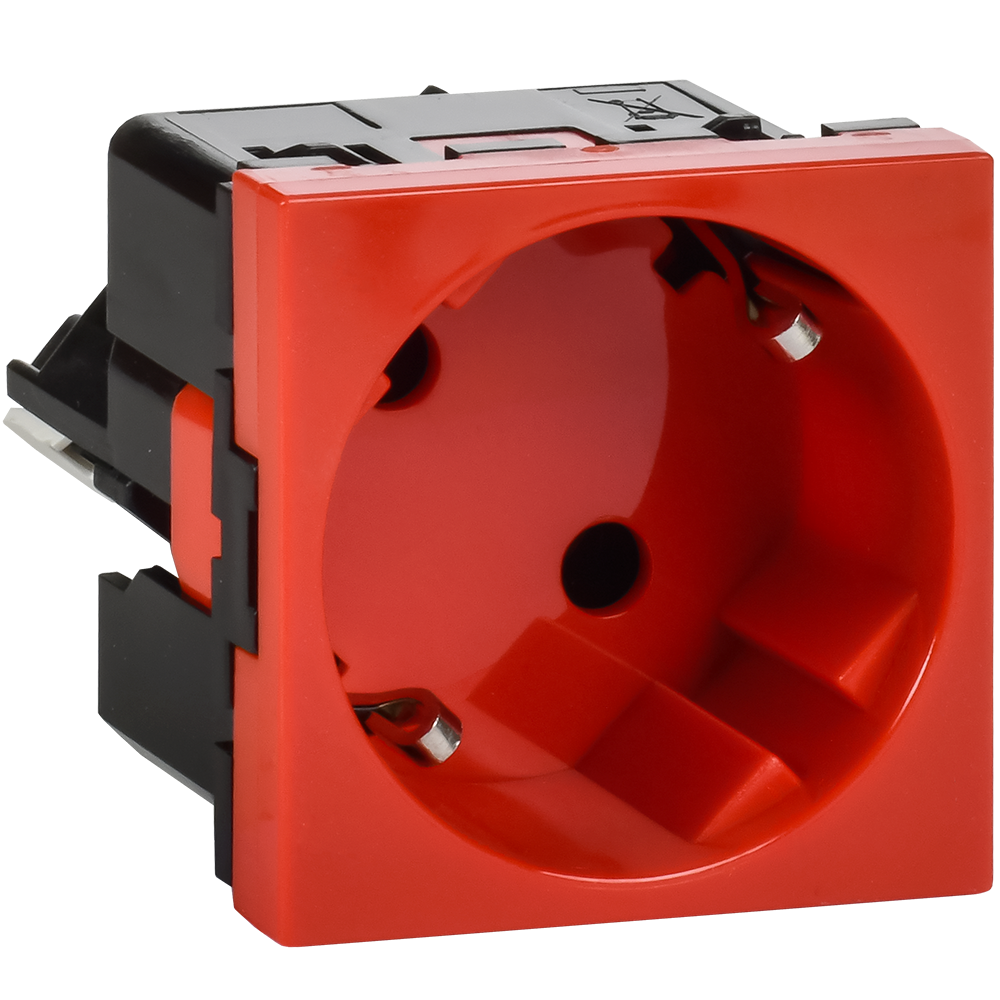 Розетка с заземлением  -  безвинтовые зажимы - без шторок 16А 250В - 45°- 2 модуля - красный