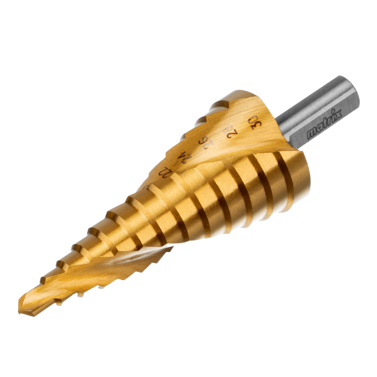 Сверло ступенчатое,6-8-10-12-14-16-18-20-22-24-26-28-30 мм,HSS,спирал.проф.,трехгр.хвост.