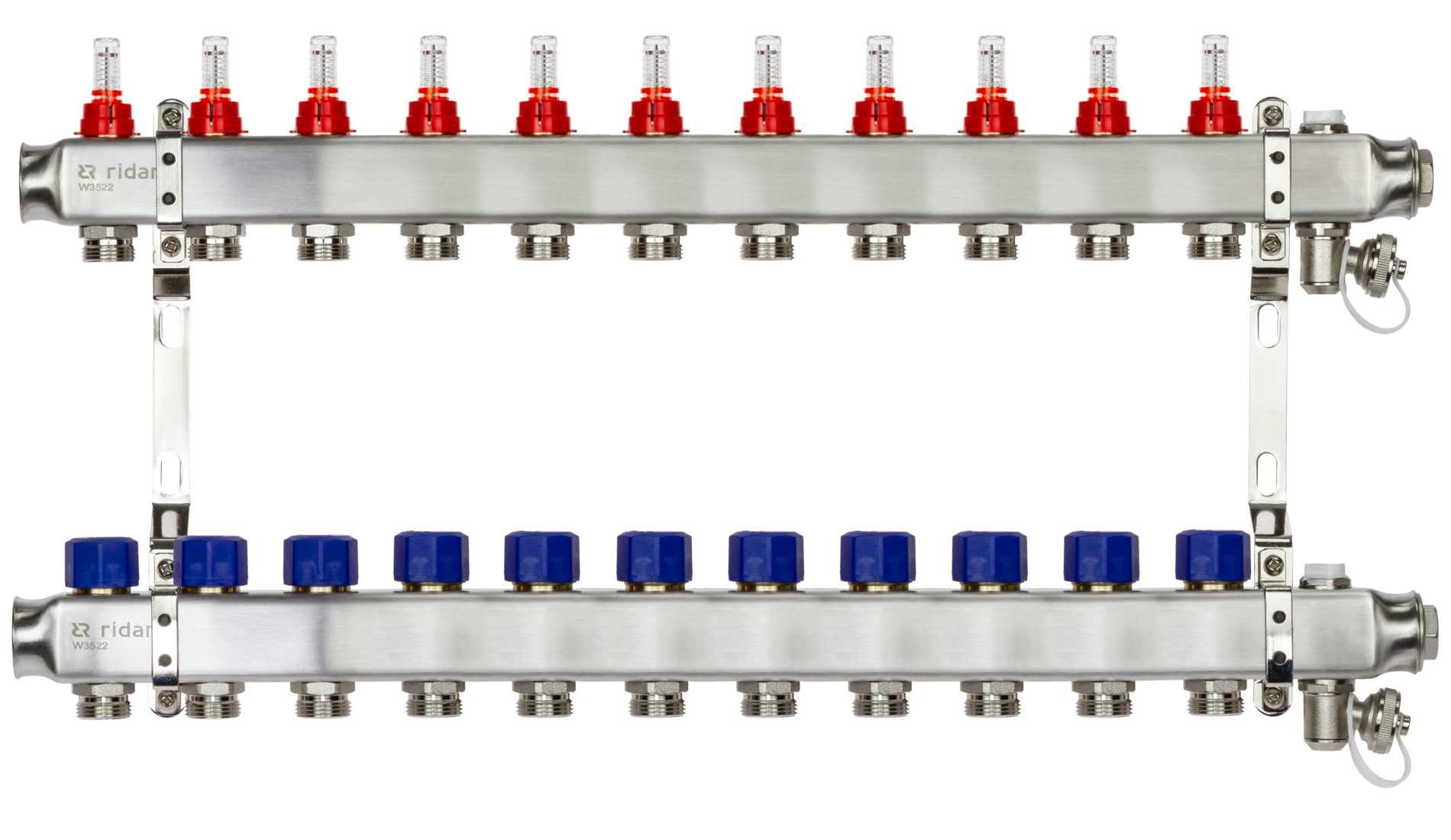 Коллекторная группа SSM-11RF set 11 контуров 1' x 3/4' с расходомерами и кронштейнами