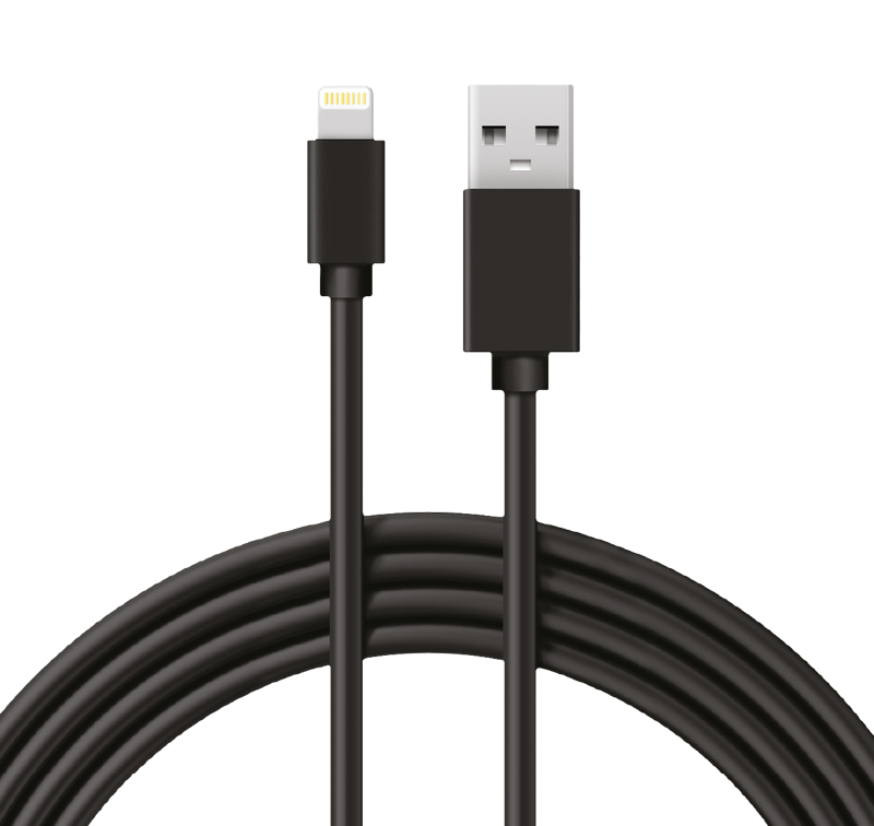 Кабель USB-Lightning 2 А, 1 м, черный ПВХ, 18-7050,