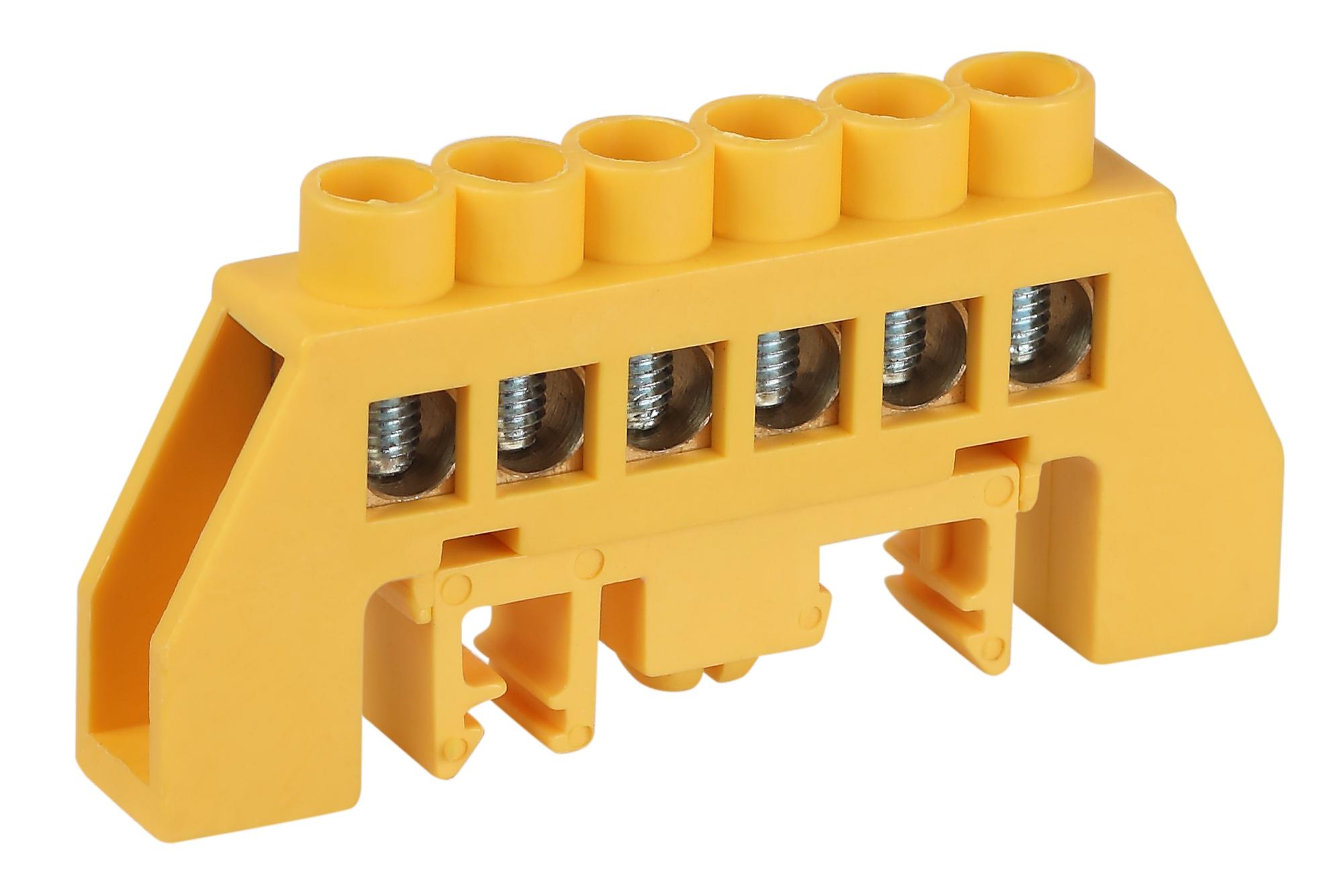 Шина NO-224-115 PE земля в комбинированном изоляторе на DIN-рейку ШНИ-8х12-6-Д-желтый