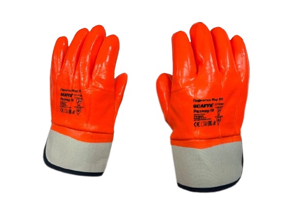 Перчатки Мир КП SFP480 (утепленные, МБС, К80, Щ50, с полным пвх обливом, манжет крага) размер 8 SCAFFA