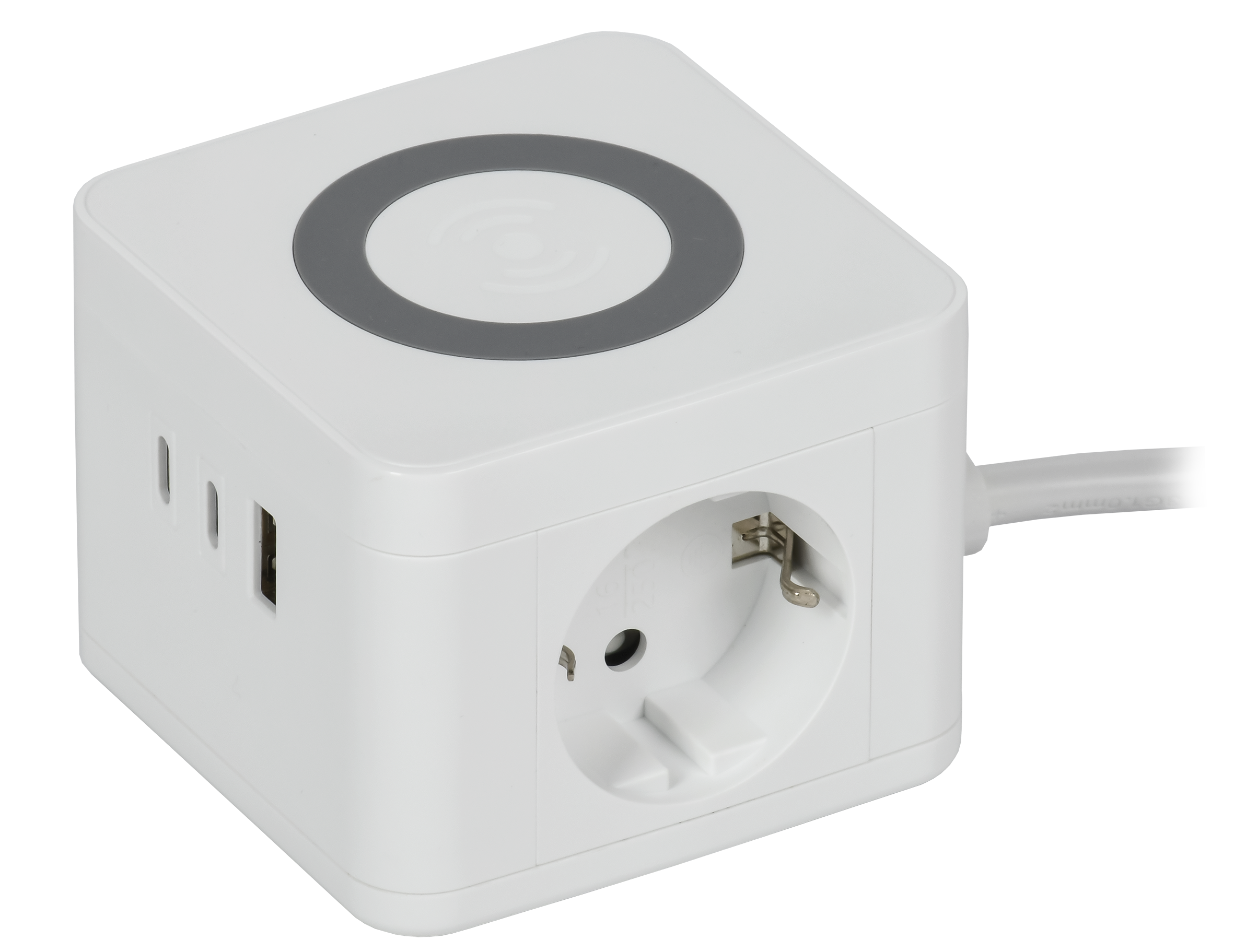 DOMINIC Удлинитель с беспроводной зарядкой 10Вт У02К 2 места 2P+PE 1,3м 3х1,0мм2 16А/250В USB A+C белый IEK