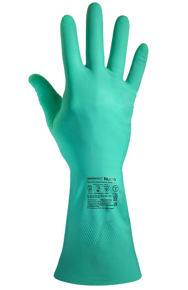 Перчатки химостойкие нитрильные с внутренним хлопковым напылением, толщина 0,35 мм,  зелёные ArmProtect NL600,  р.L (9)