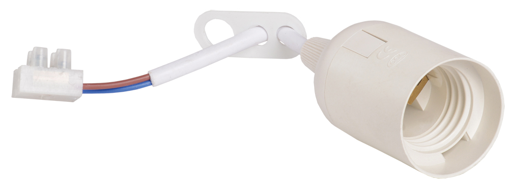 Патрон подвесной Е27 с проводом и клеммной        колодкой пластик белый