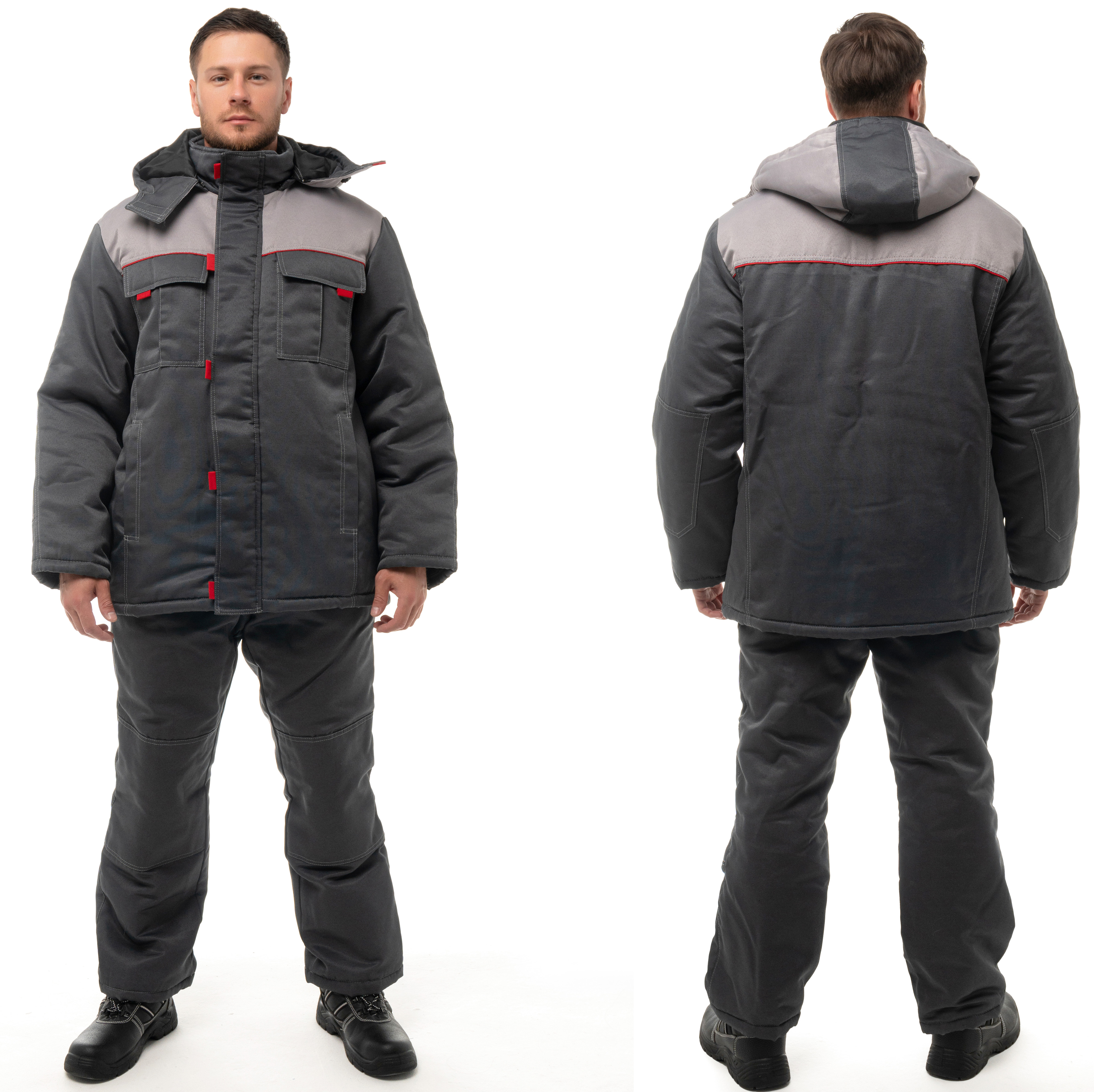 Костюм утеплённый мужской ФАВОРИТ куртка, брюки цвет темно-серый со светло-серым и красным 44-46/170-176
