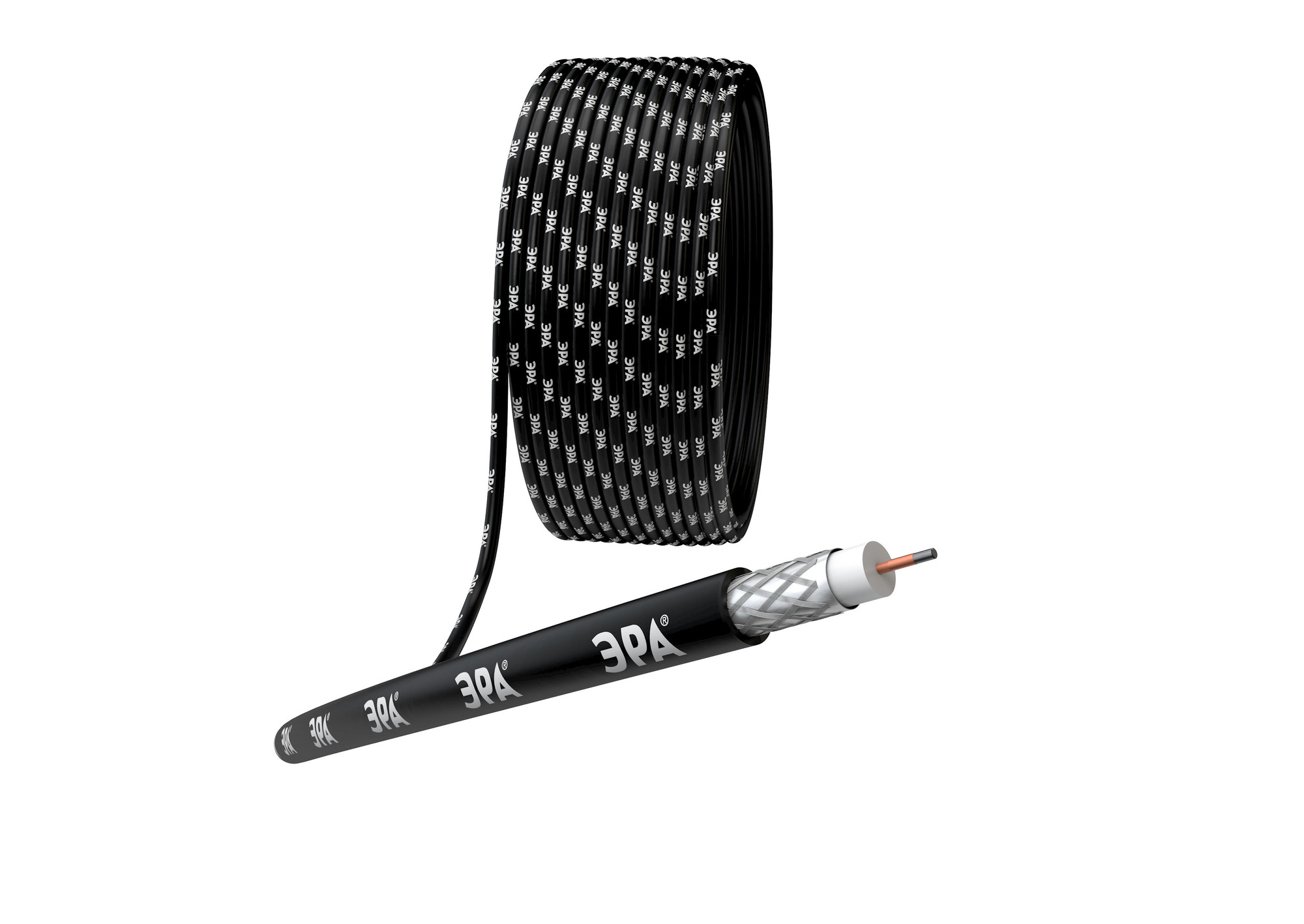 Кабель коаксиальный RG-6U 75 Ом CCS,  оплётка Al 64% PE чёрный 100м ЭРА SIMPLE RL-64-PE100