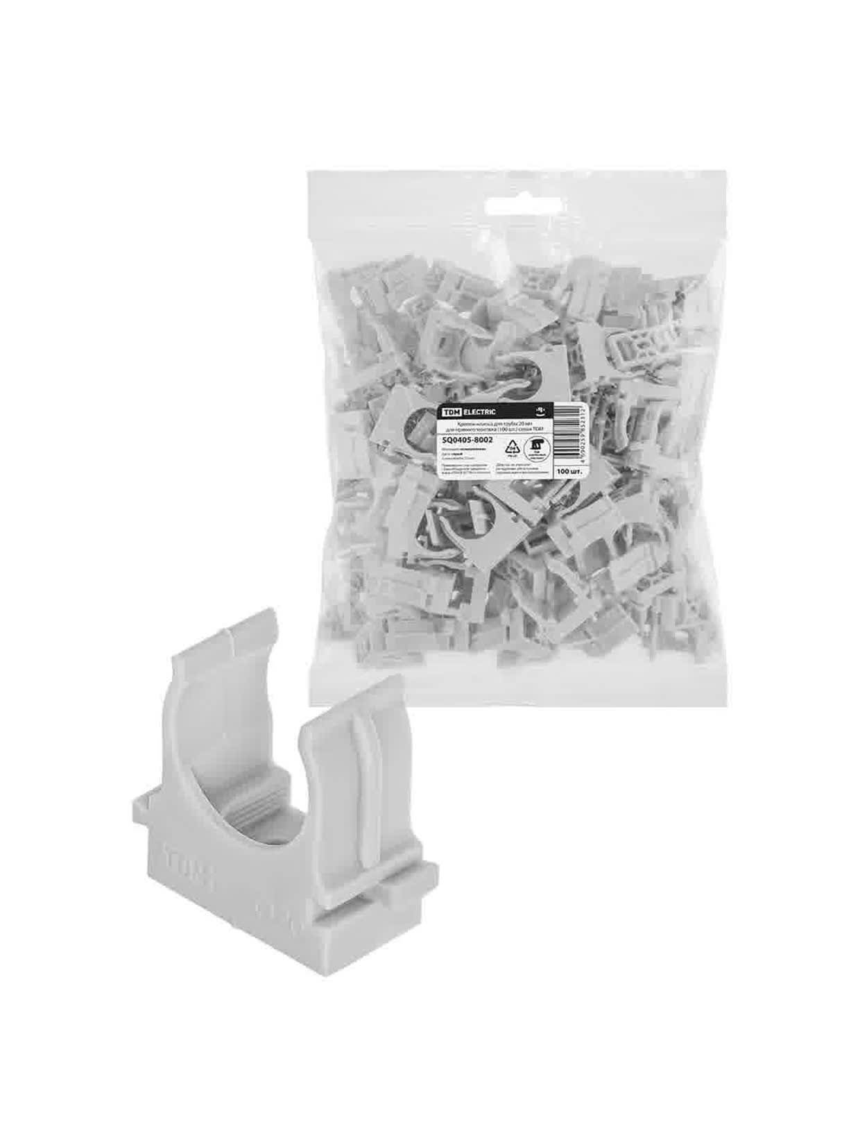 Крепеж-клипса для трубы 20 мм для прямого монтажа 100 шт. серая TDM
