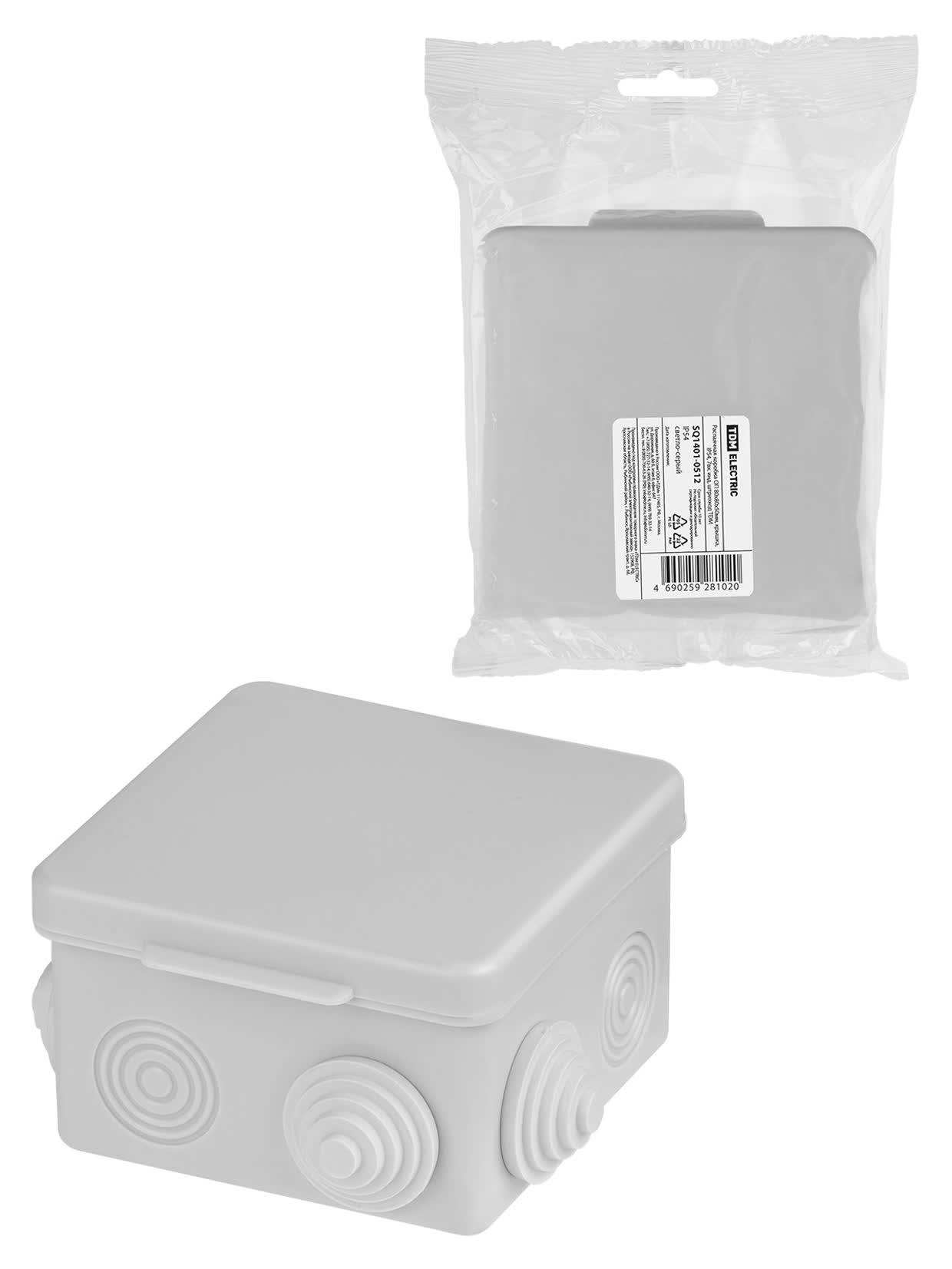 Распаячная коробка ОП 80х80х50мм крышка IP54 7вх. инд. штрихкод TDM