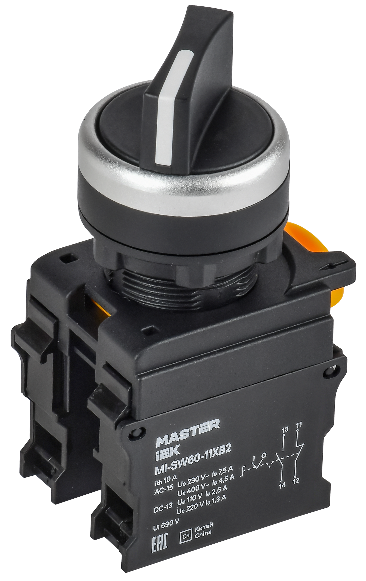 Переключатель длин. ручка 2 полож. 1NO+1NC чёрный MASTER IEK