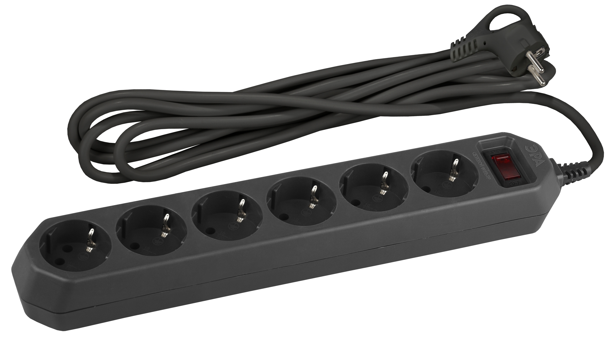 Сетевой фильтр (черный) с заземл, 3x0,75мм2, с выкл, 6гн, 3м USF-6es-3 м-B-BOX