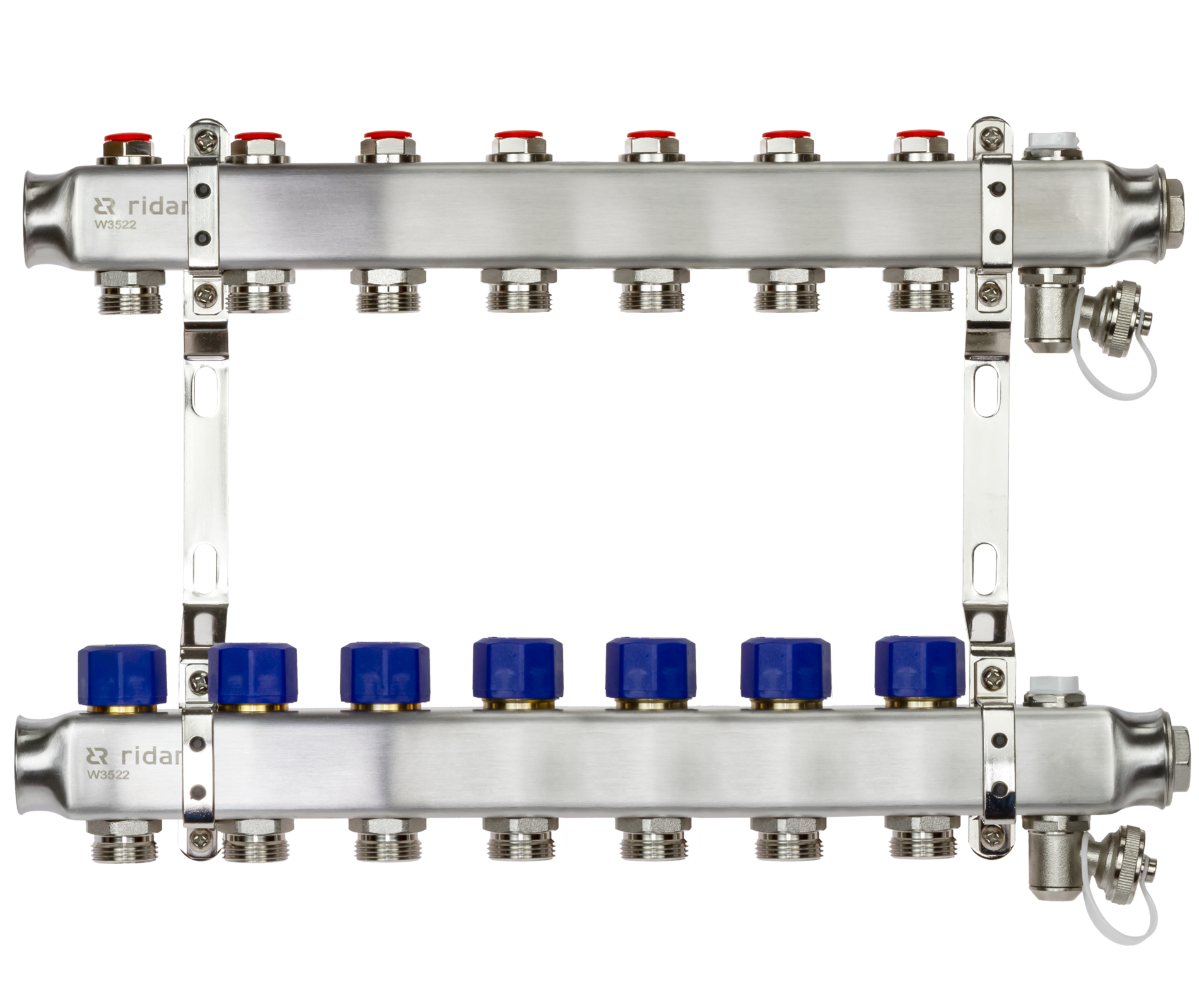 Коллекторная группа SSM-7R set 7 контуров 1' x 3/4' с термостатическими клапанами и кронштейнами
